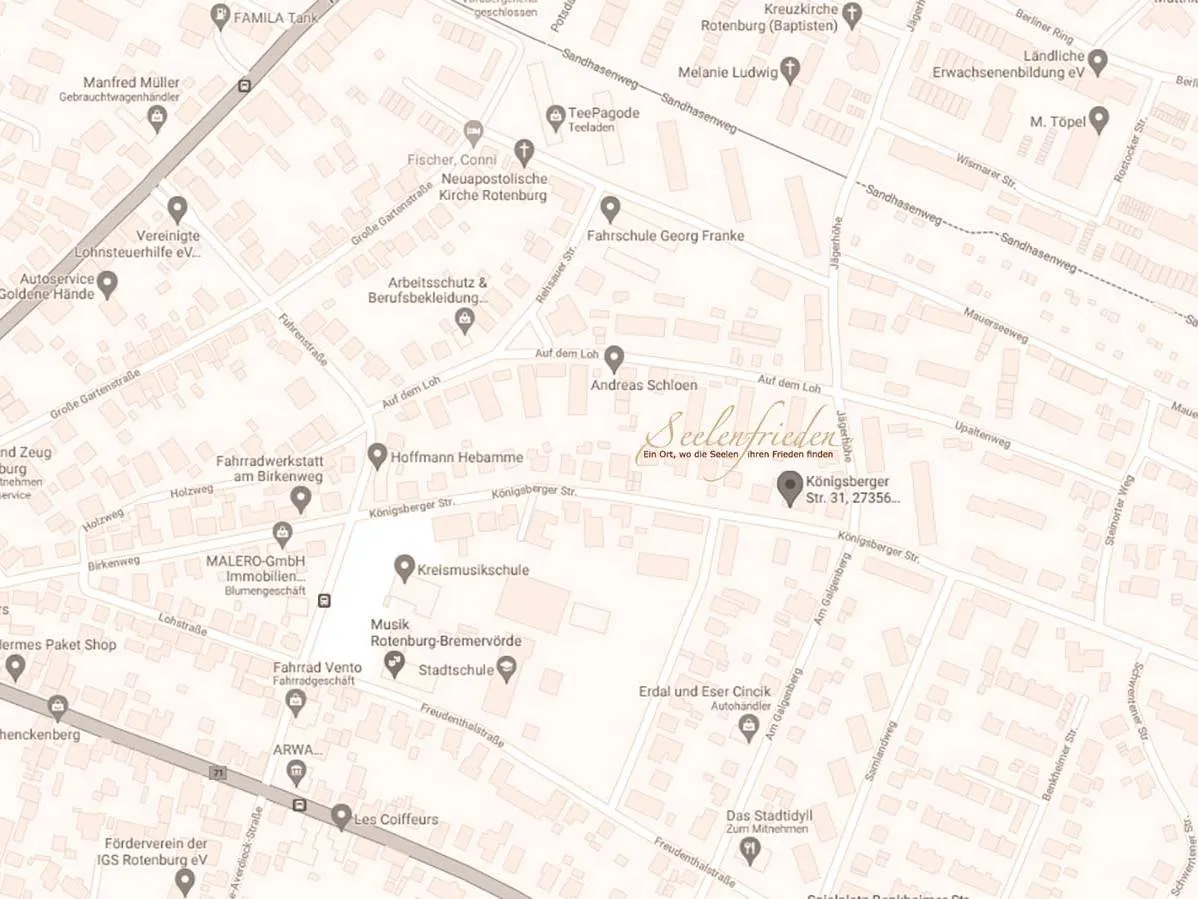 Lageplan der Abschiedsräume „Seelenfrieden“ in der Königsberger Straße 31, Rotenburg